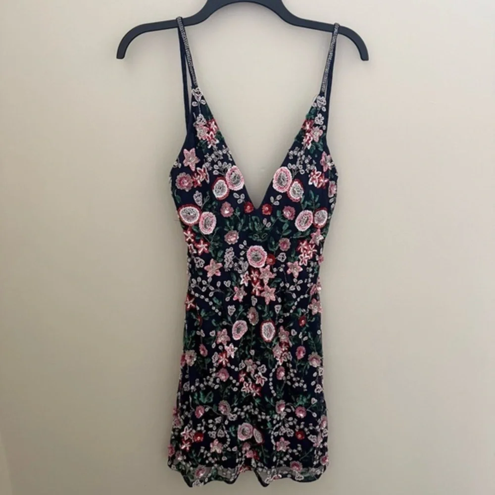 Primavera Couture Floral Embroidered Mini Dress - navy and Pink - Picture 3 of 14